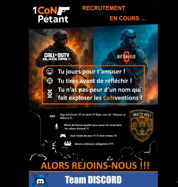 Les 1 CoN Pétant recrutent des joueurs COD !