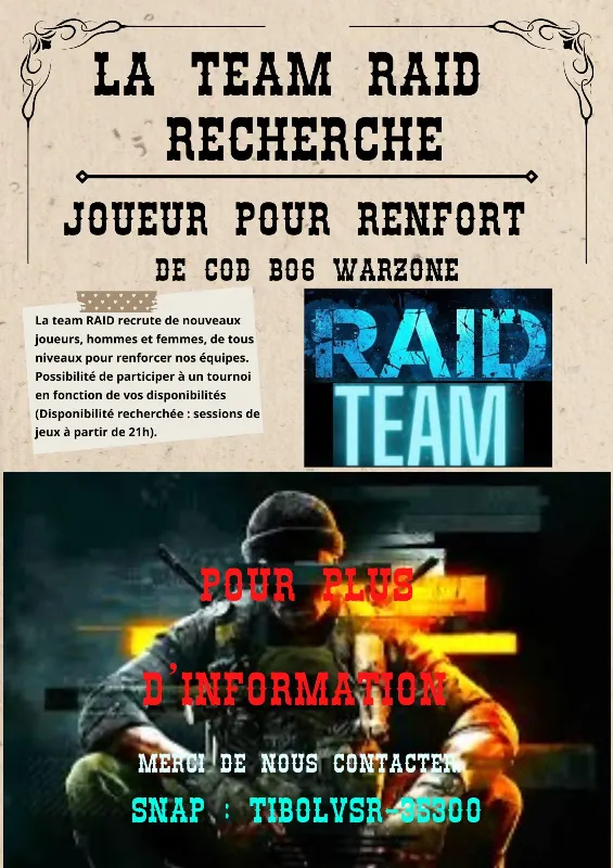 La team RAID recherche joueur pour renfort de COD BO6 WARZONE
