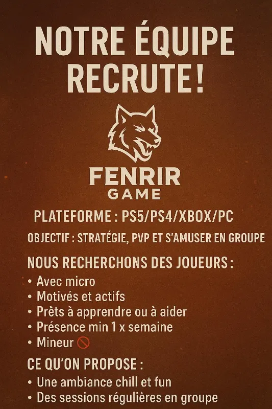 🐺 FENRIR GAME RECRUTE !  