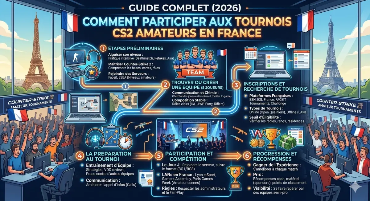 Comment participer aux tournois CS2 amateurs en France : guide complet (2026)