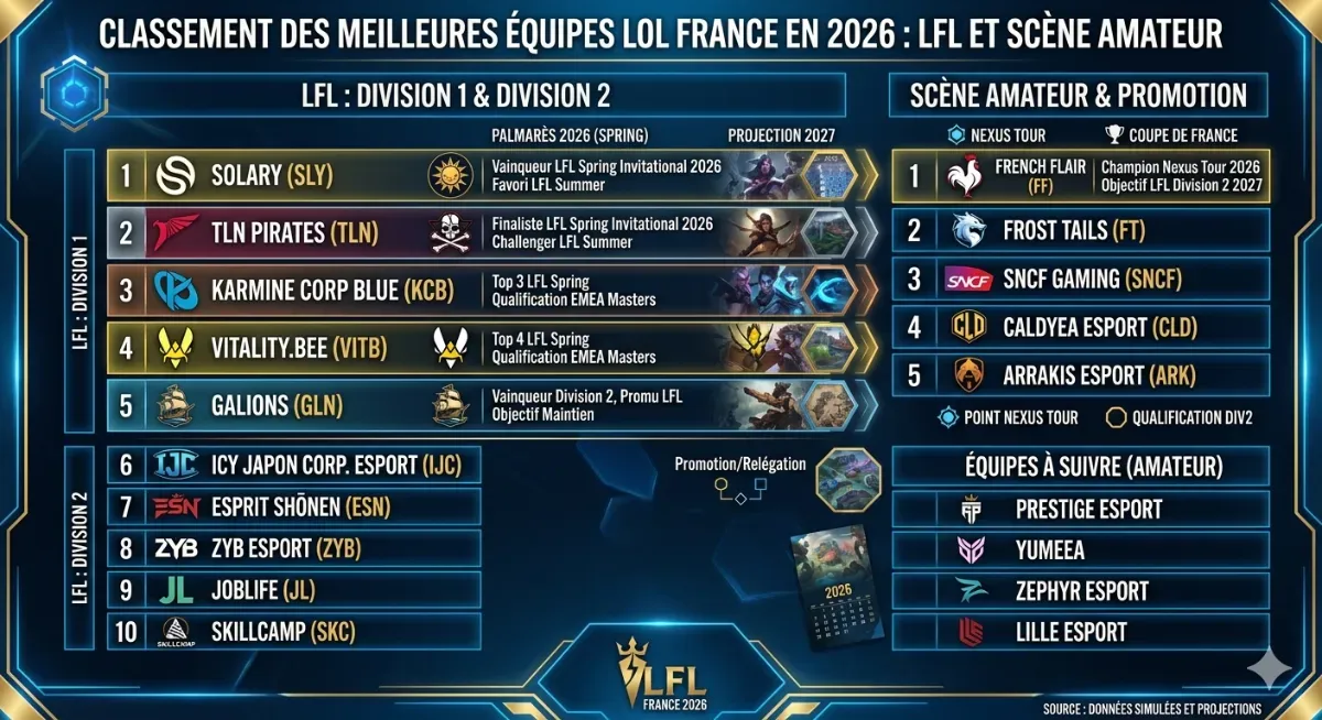 Classement des meilleures équipes LoL France en 2026 : LFL et scène amateur