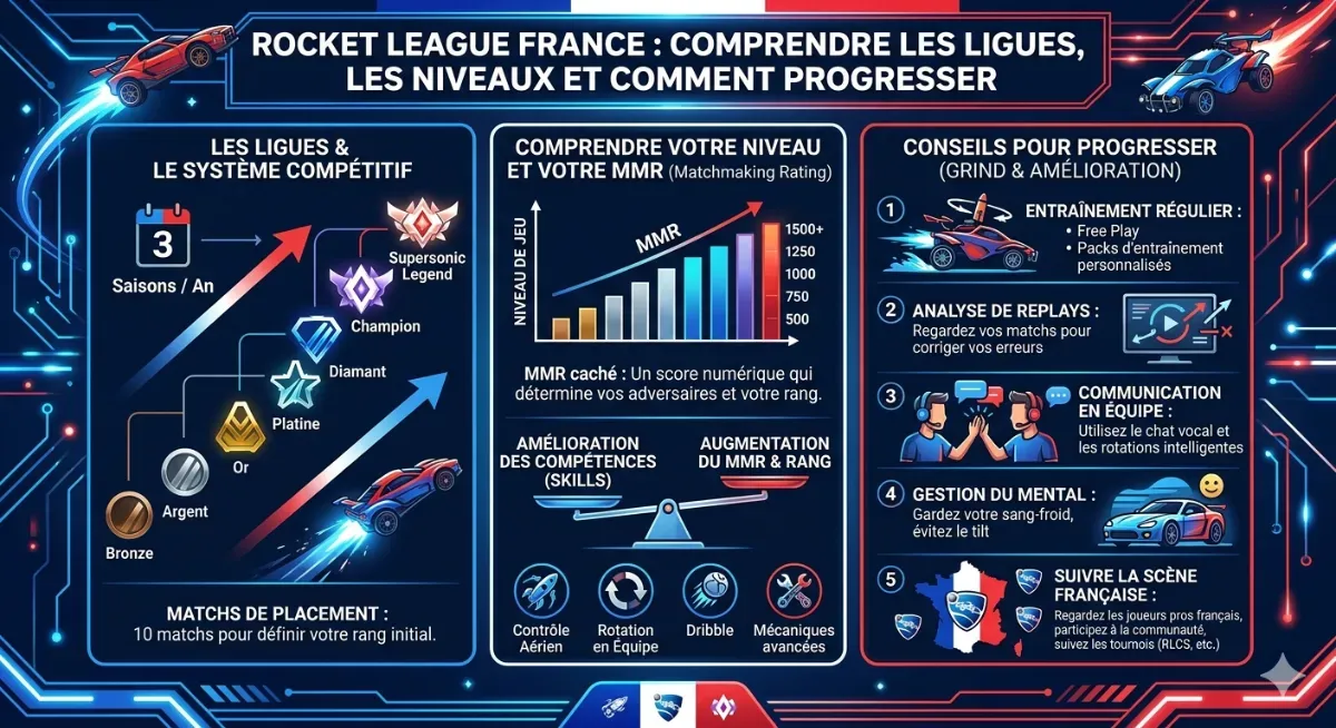 Rocket League France : comprendre les ligues, les niveaux et comment progresser (2026)