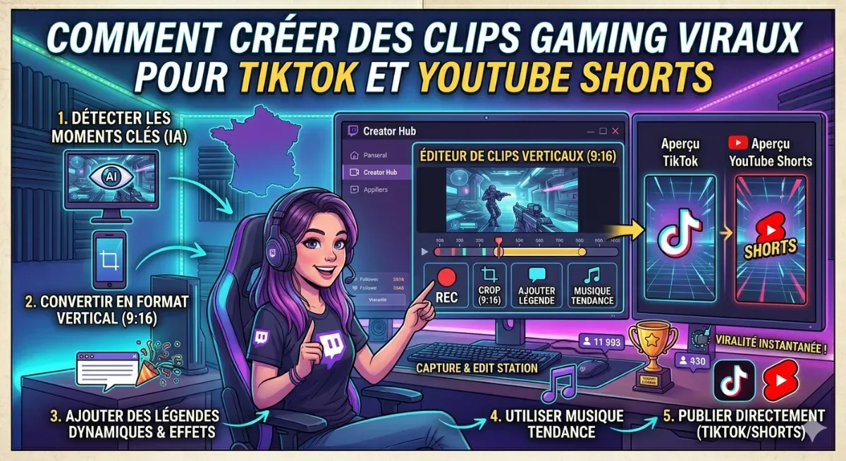 Comment créer des clips gaming viraux pour TikTok et YouTube Shorts (2026)