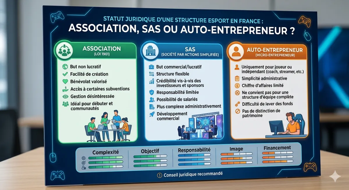 Statut juridique d'une structure esport en France : association, SAS ou auto-entrepreneur ?