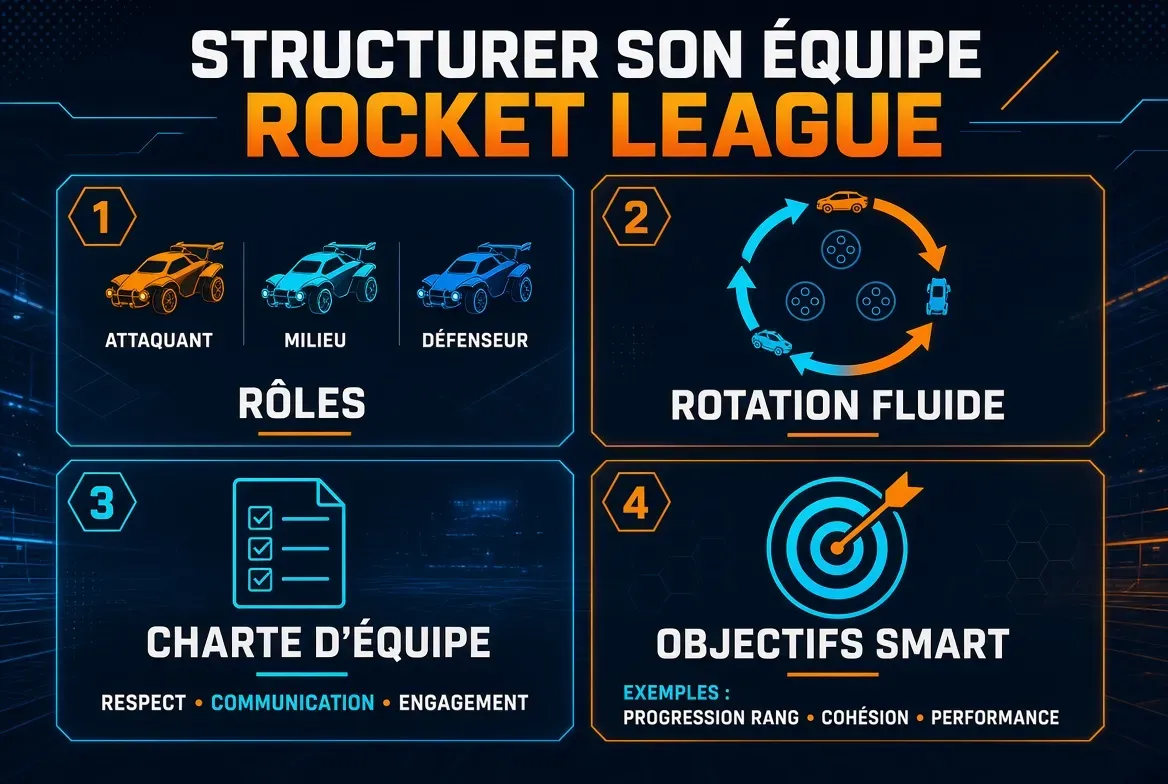 Structurer son équipe Rocket League : rôles, rotation, charte et objectifs